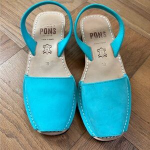 PONS Blue Turquoise Leather Slingback Sandals Shows Women size 10